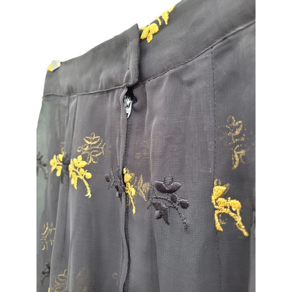 Vintage Black Gold‎ Sheer Baroque Embroidered Gathered Zipper Back Maxi Skirt - Picture 10 of 11
